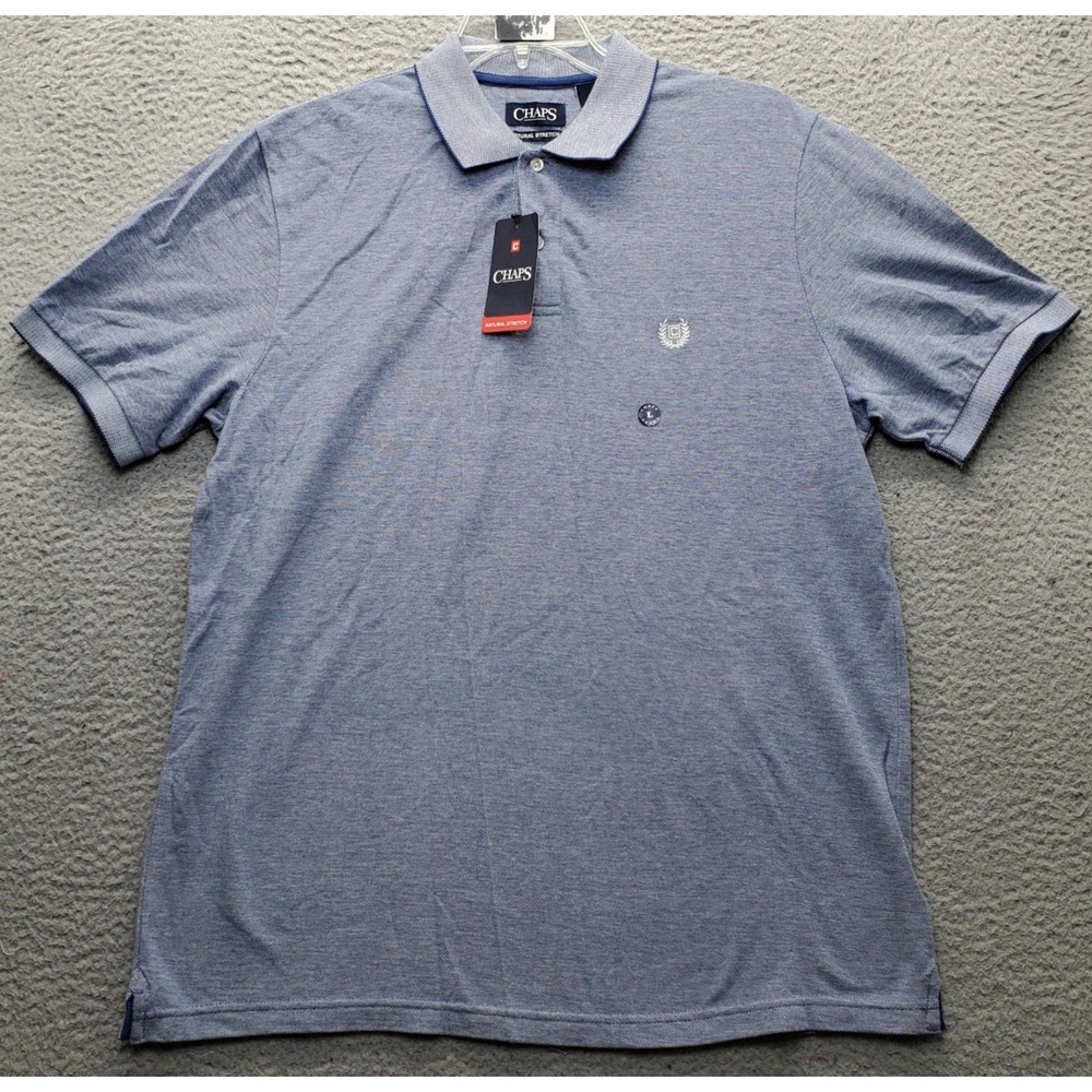 Chaps Polo Shirt Mens Large Blue Natural Stretch Short Sleeve Collared Popover